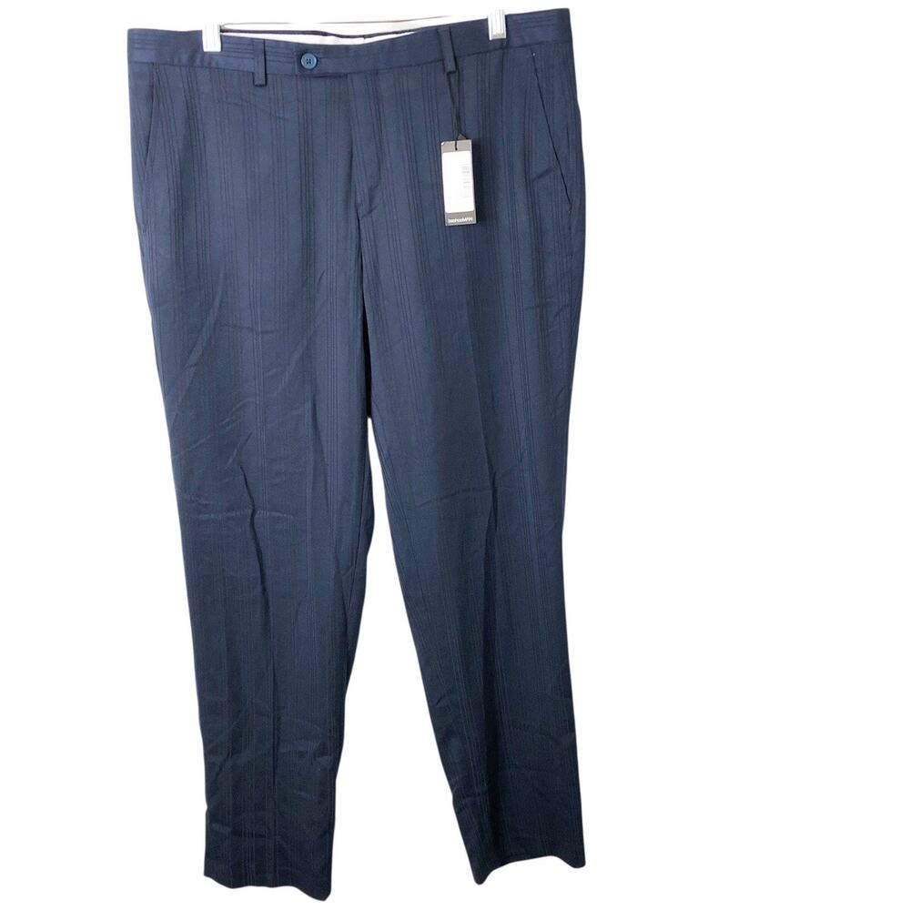 Boohoo Man NWT Men's Navy Blue Slim Crop Stripe Suit Trousers Size 34R